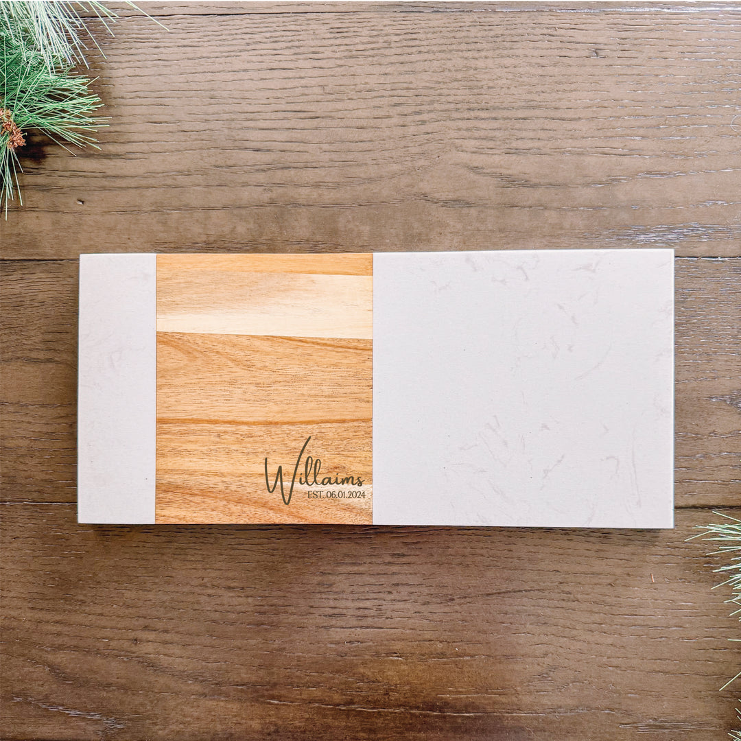 Personalized Gift Marble + Acacia Charcuterie Board, 15" x 7"