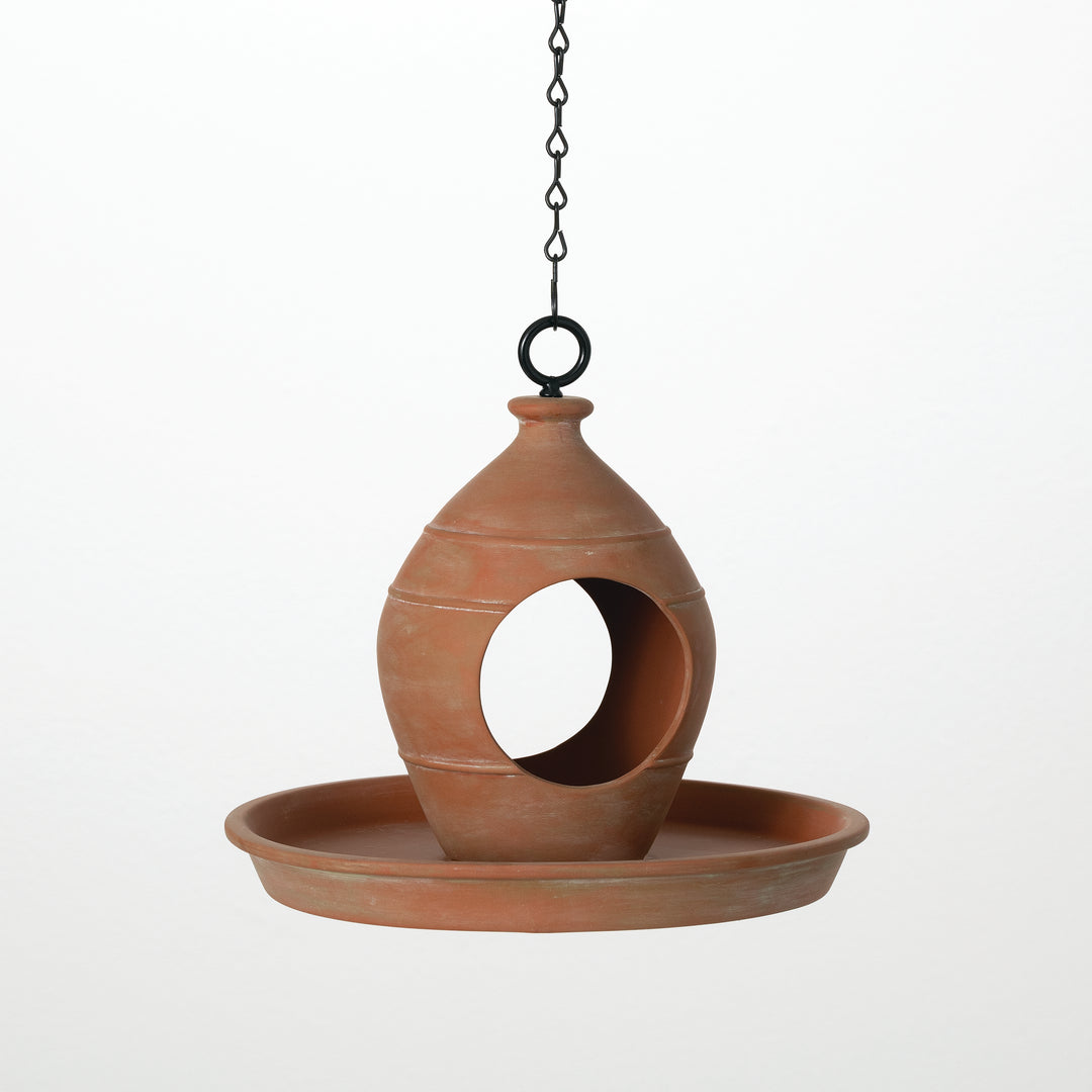 Terracotta Bird Feeder with Black Chain