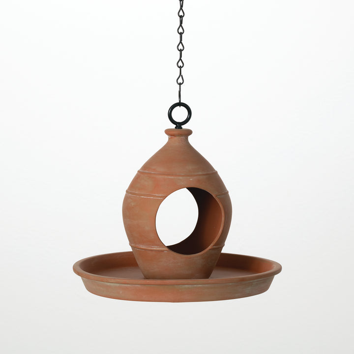 Terracotta Bird Feeder with Black Chain