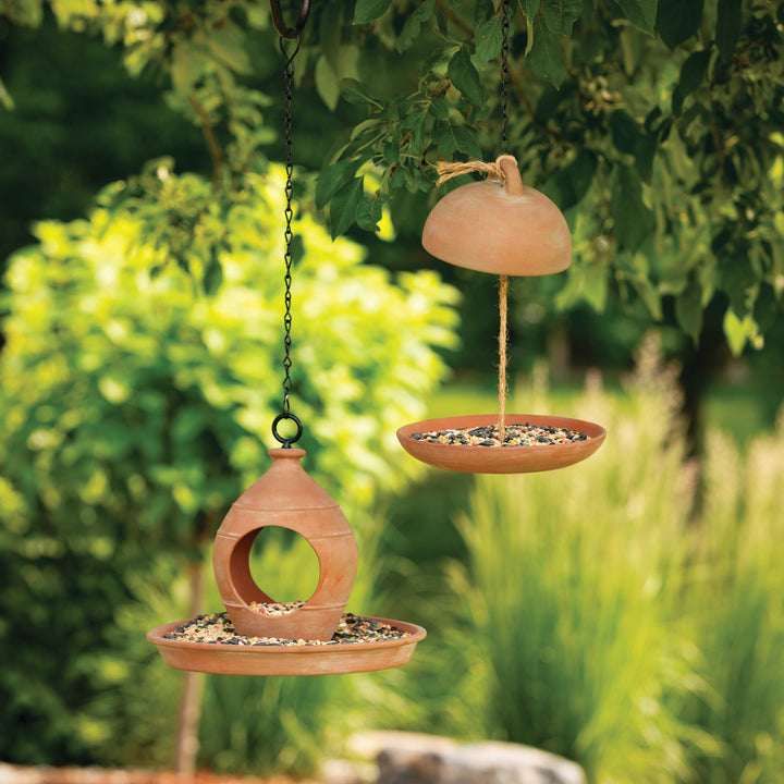 Terracotta Bird Feeder with Black Chain