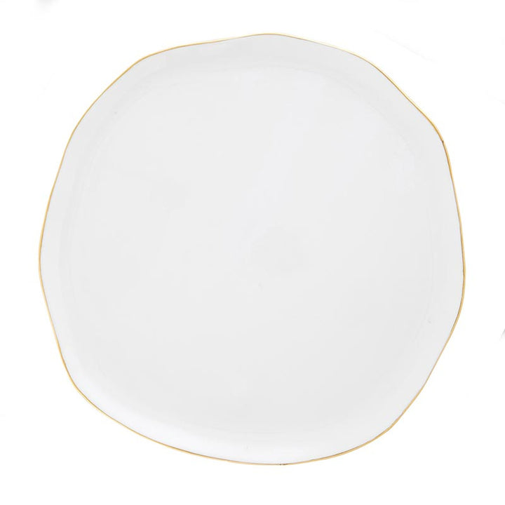 Organic Edge Platter, 13", White + Gold Rim