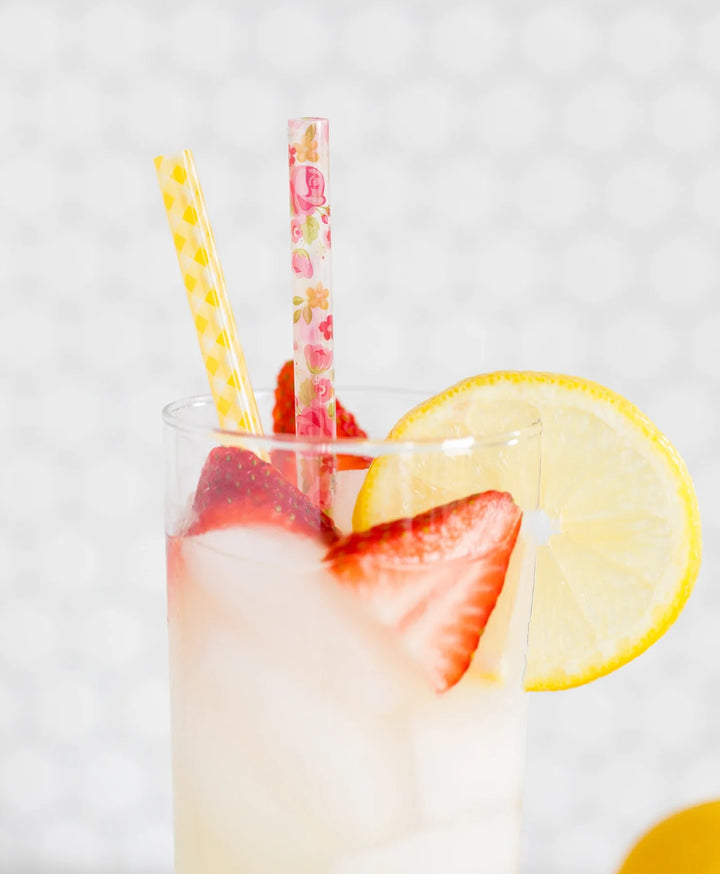 Bright Gingham Floral Reusable Straws, 12 ct