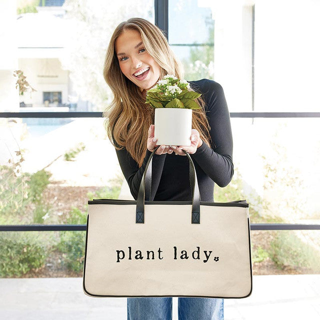 "Plant Lady" Canvas + Leather Tote, 20"
