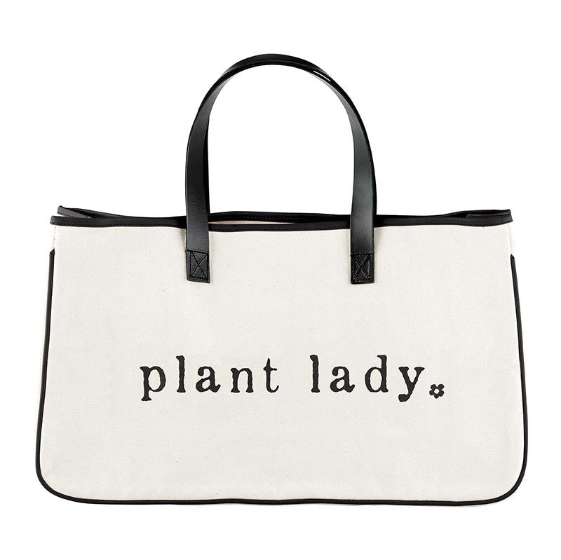 "Plant Lady" Canvas + Leather Tote, 20"