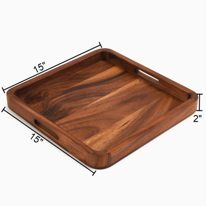 15" Acacia Wood Square Serving Tray
