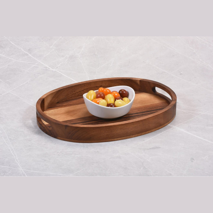 15" Acacia Wood Oval Serving Tray