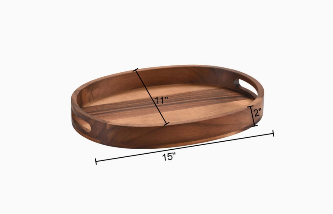 15" Acacia Wood Oval Serving Tray