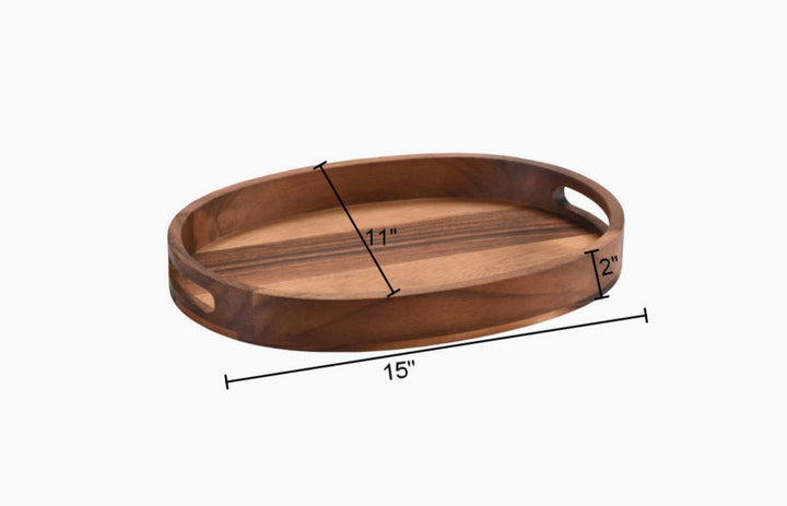 15" Acacia Wood Oval Serving Tray