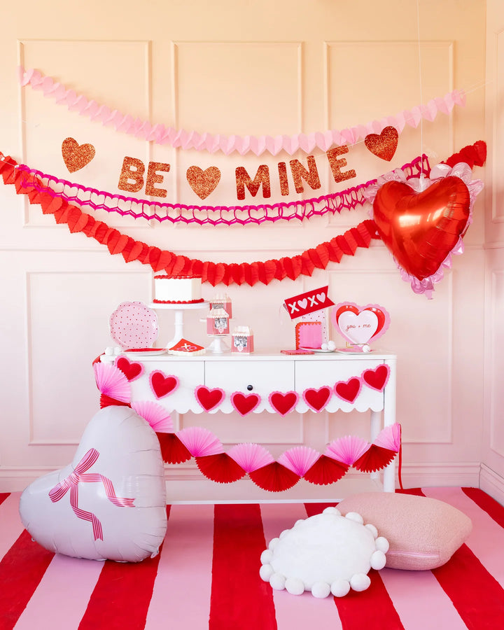 Pink + Red Double Tissue  Bunting Banner, 7&