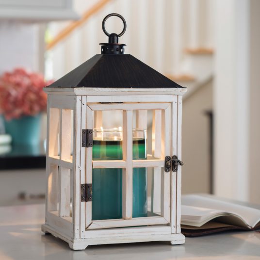 Weathered White Wood Candle Lantern