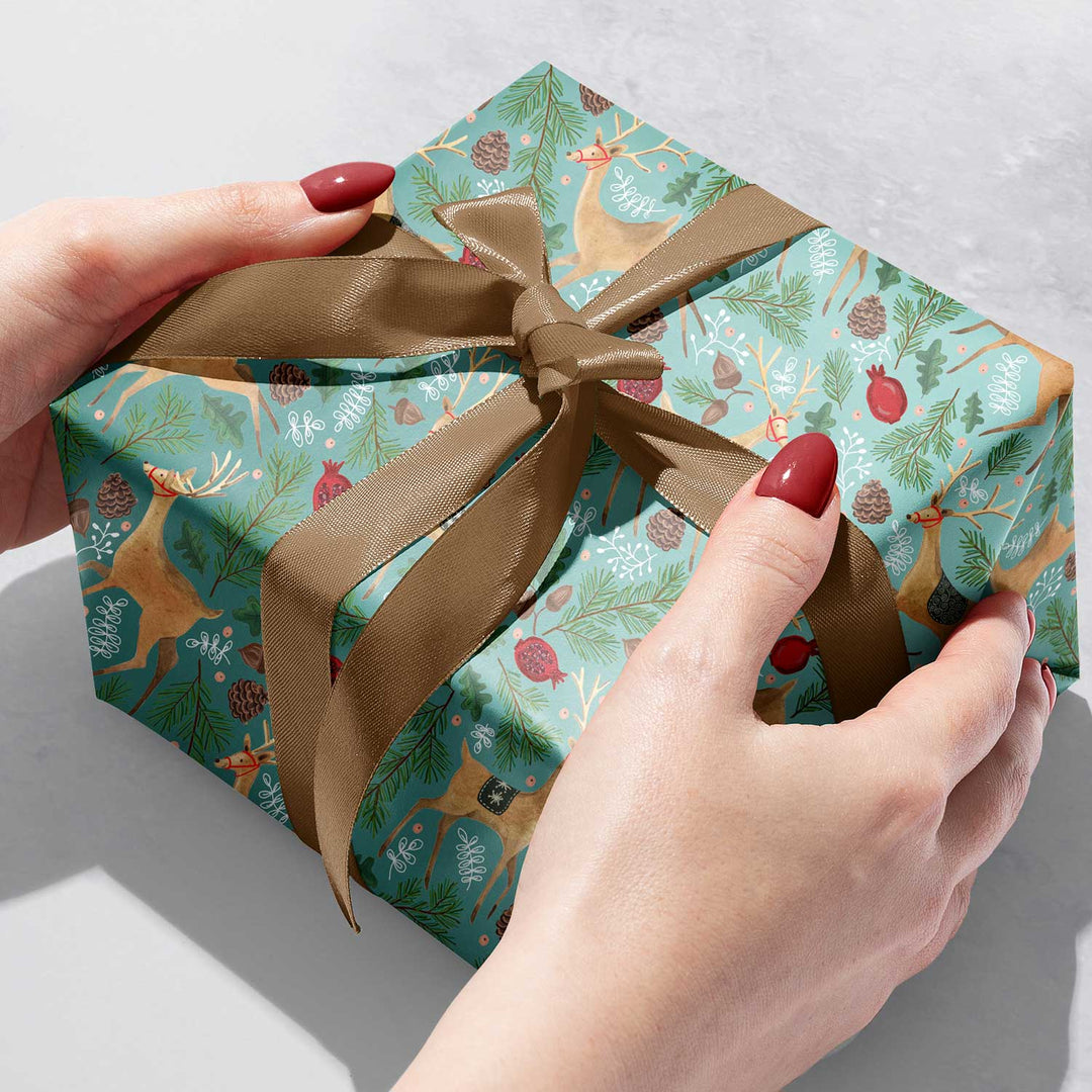 Reindeer Tapestry Christmas Gift Wrap, 10 ft x 30"