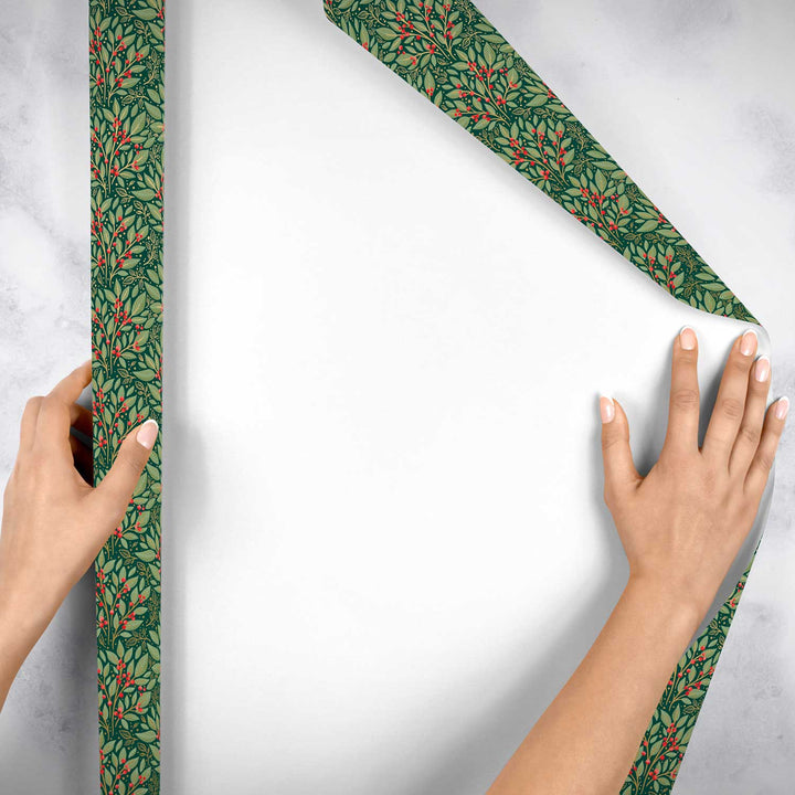 Holly Tapestry Christmas Gift Wrap, 10 ft x 30"