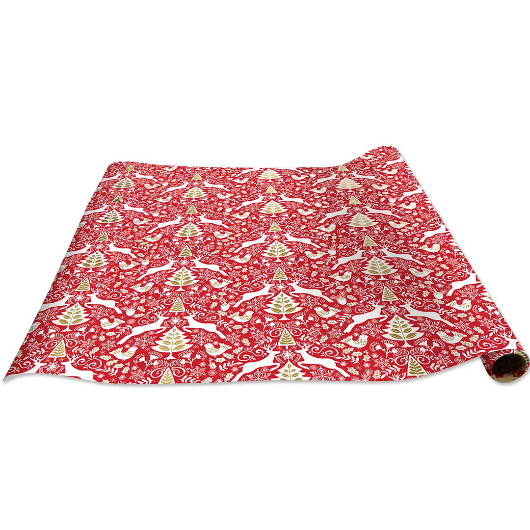 Red Scandanavian Christmas Gift Wrap, 10 ft x 30"