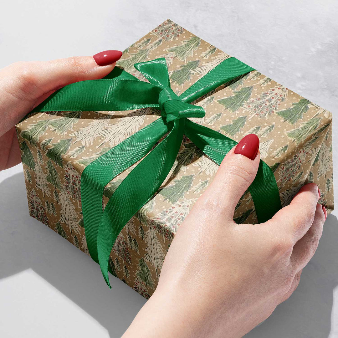 Opulent Tree Kraft Christmas Gift Wrap, 10 ft x 30"