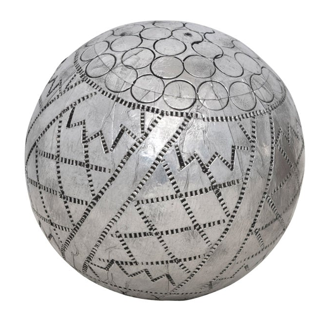 Carved Mango Wood &amp; Metal Decorative Orb