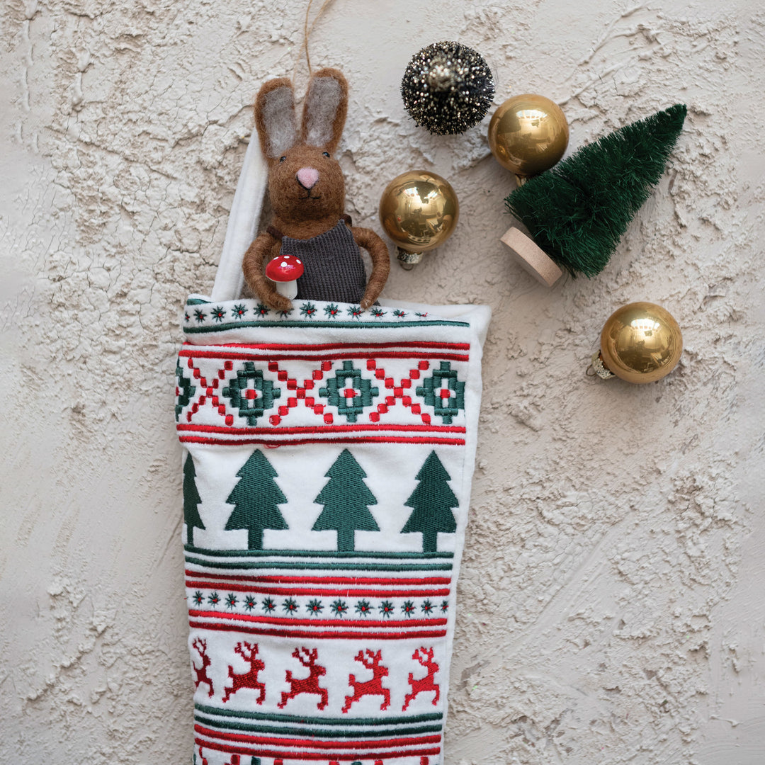 Cotton Velvet Embroidered Stocking