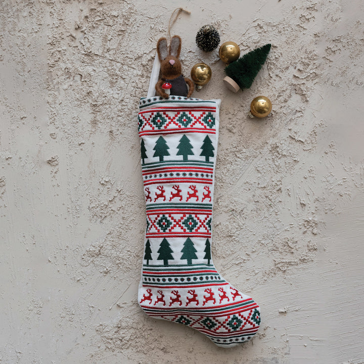 Cotton Velvet Embroidered Stocking