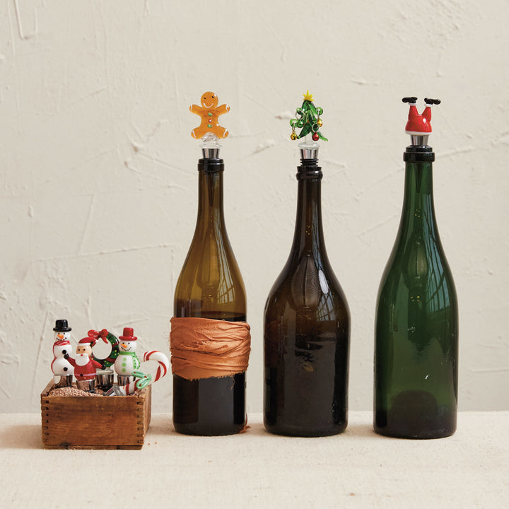 Wine Stopper w/ Hand-Painted Glass Holiday Icon
