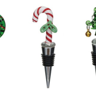 Wine Stopper w/ Hand-Painted Glass Holiday Icon