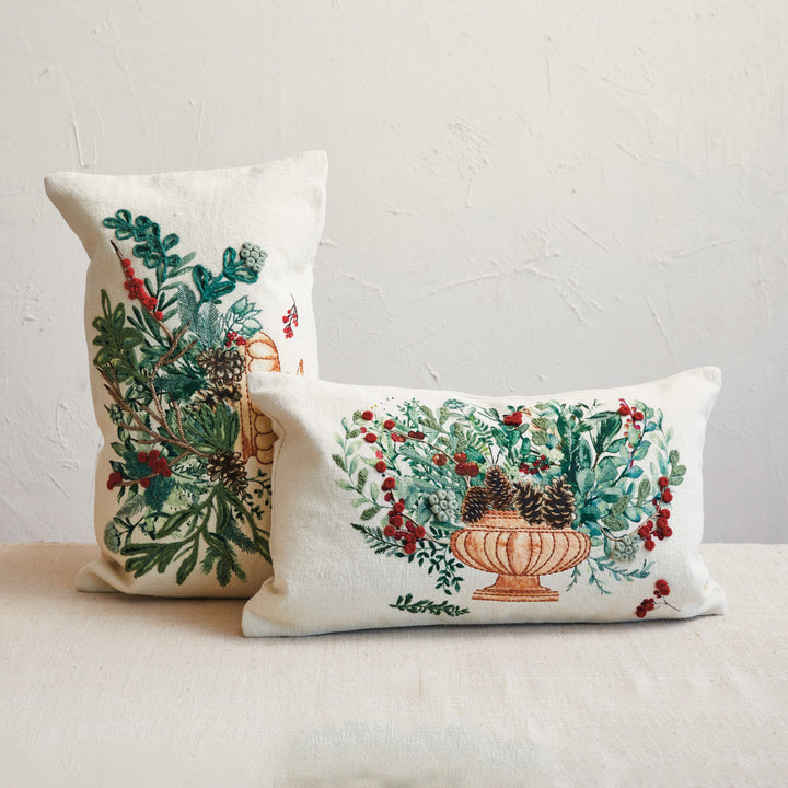 Floral Urn Canvas Printed Lumbar Throw Pillow