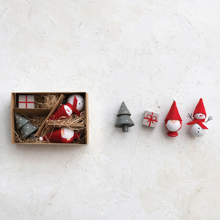 Wooden Tree, Present, Gnome, Snowman Toy Box Set of 4