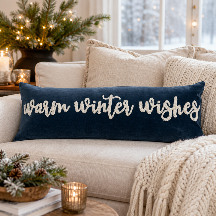 Warm Winter Wishes Velvet Lumbar Pillow