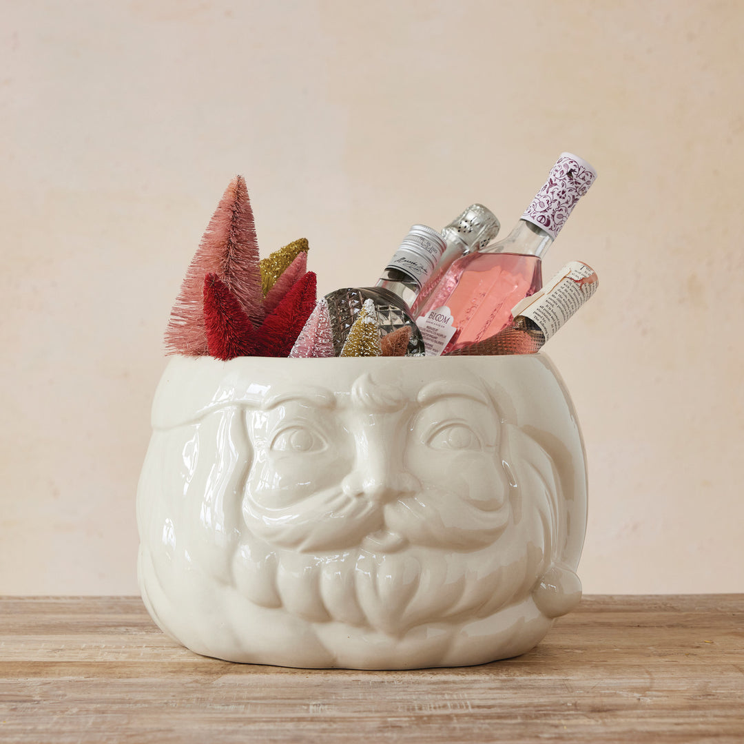 Stoneware Santa Head Bottle Cooler - Container, White