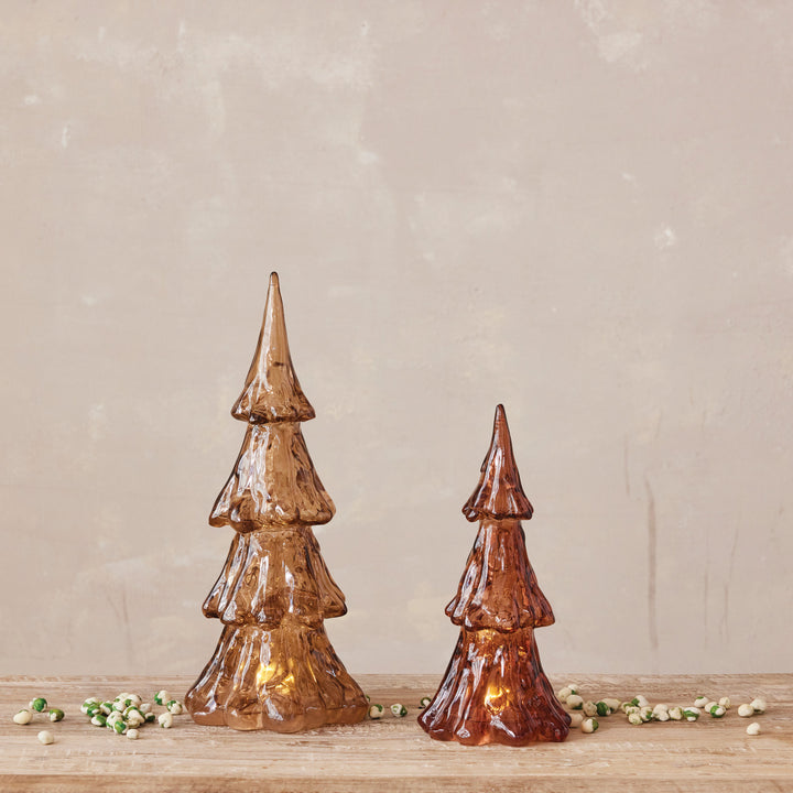 Lighted Amber &amp; Brown Resin Christmas Trees