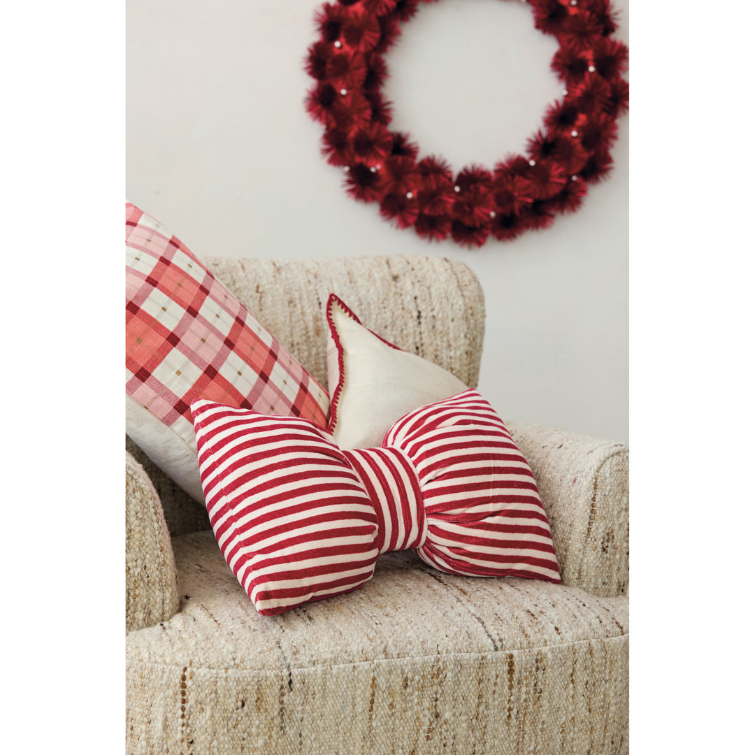 Red &amp; Cream Striped Bow Pillow