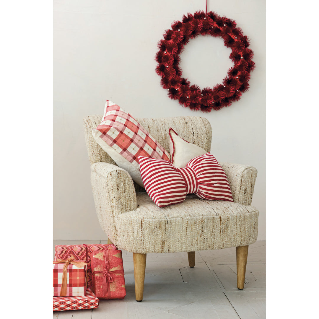 Red &amp; Cream Striped Bow Pillow