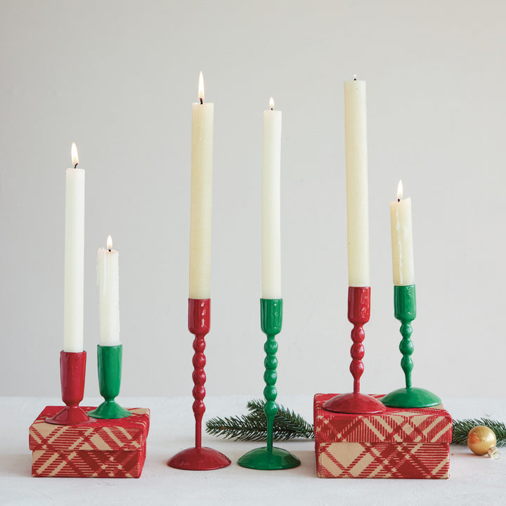 Hand-Forged Enameled Iron Taper Candle Holders