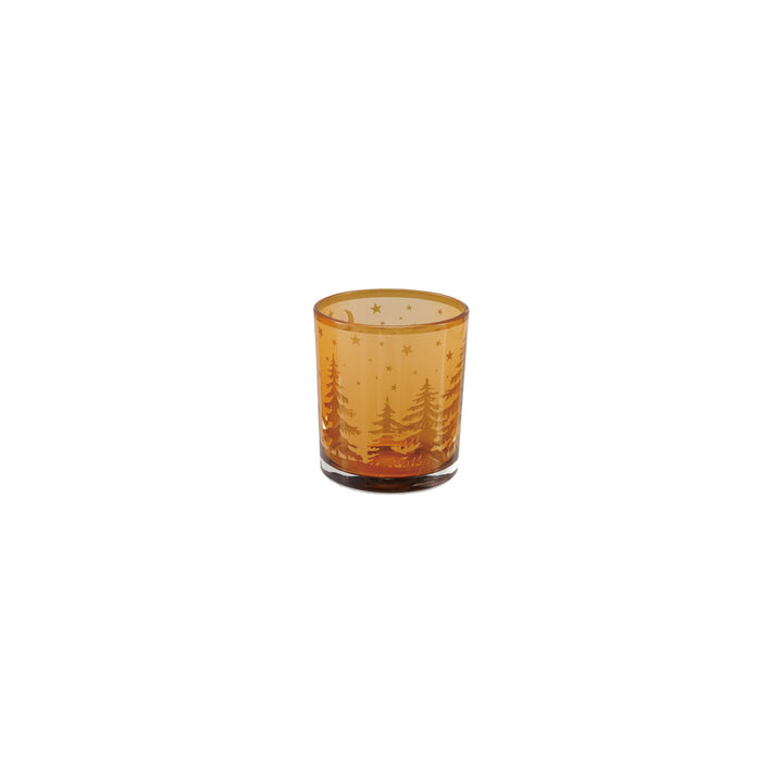Amber Glass Woodland Tealight Holder