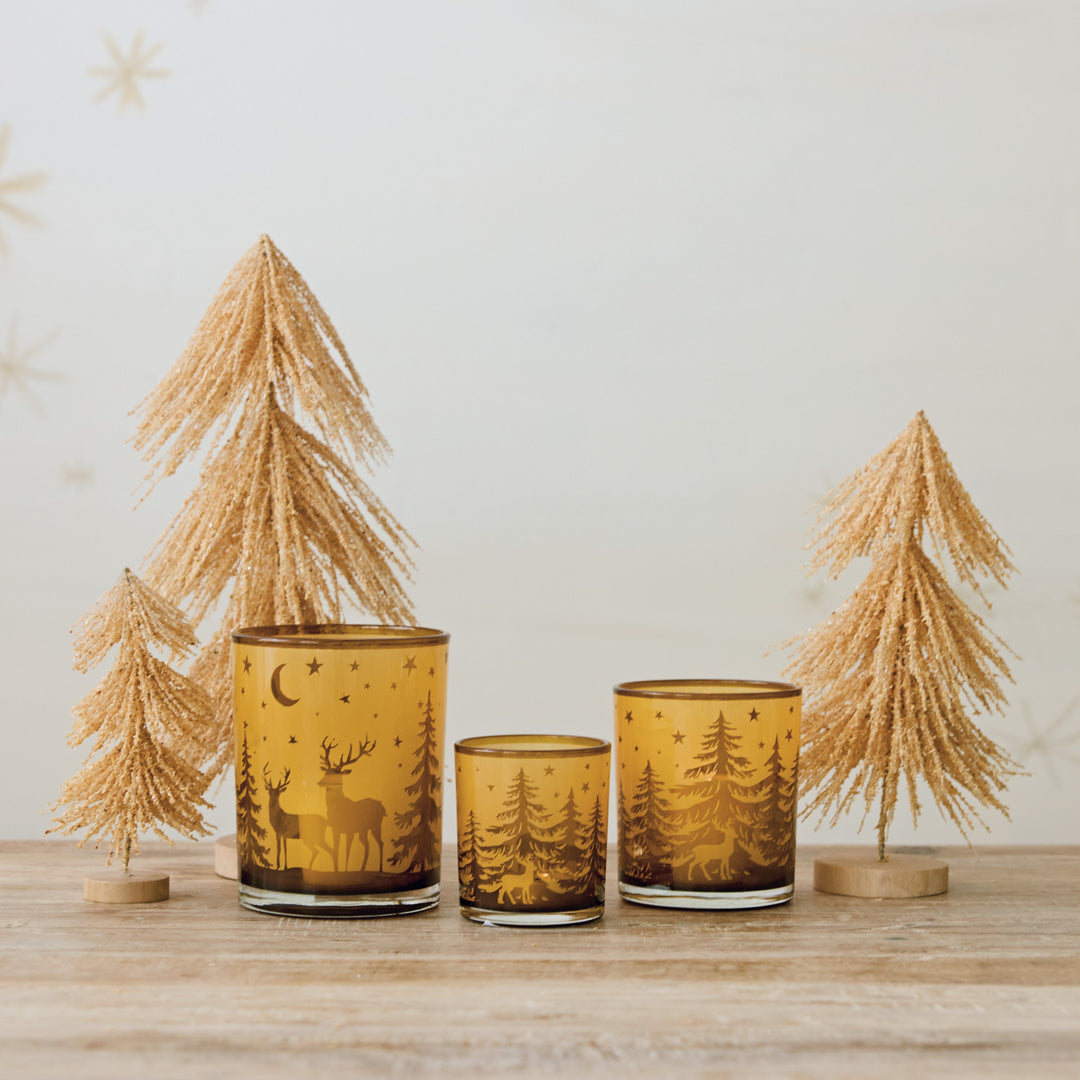 Amber Glass Woodland Tealight Holder