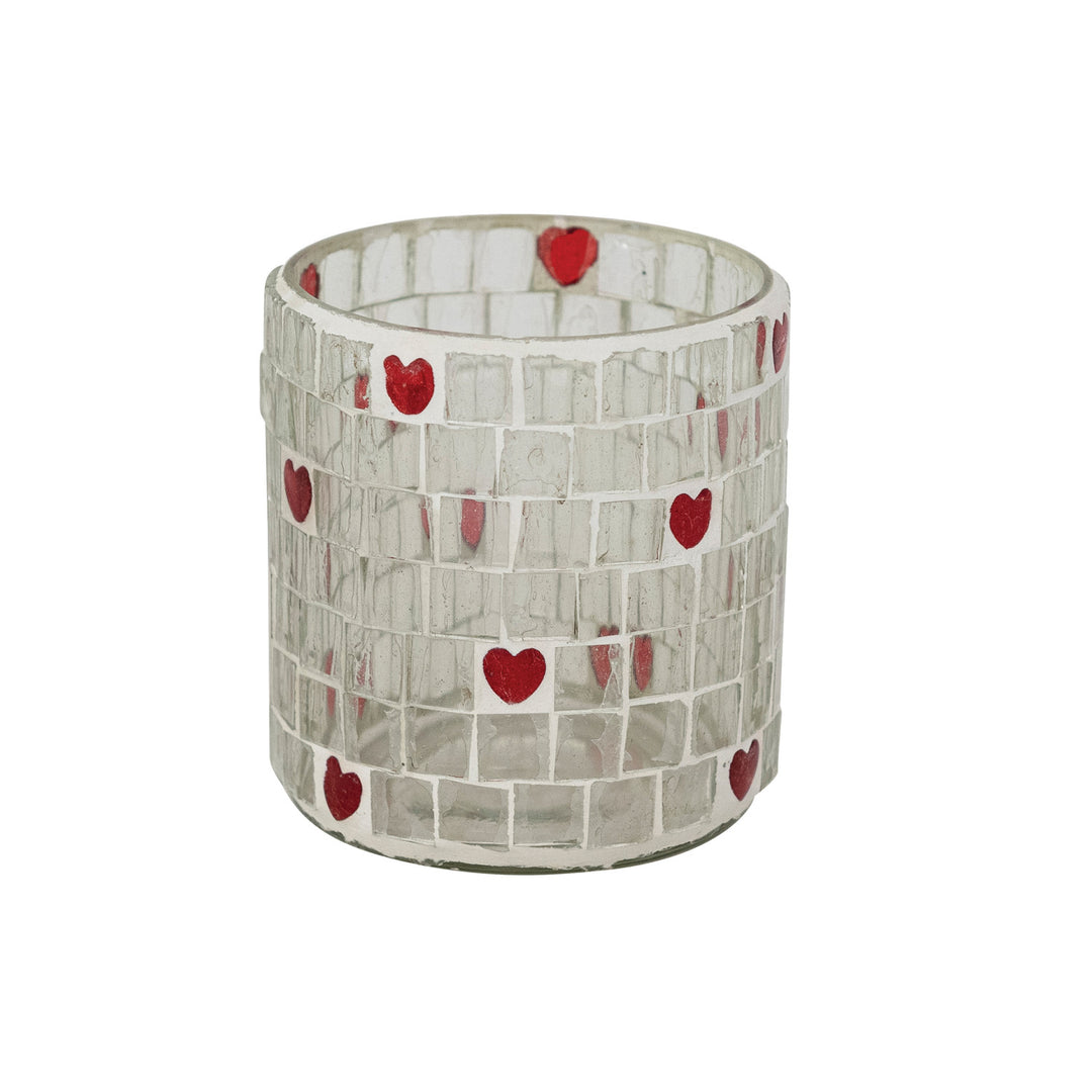 Red Heart Mosaic Glass Tealight Holder