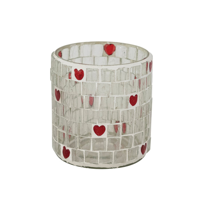 Red Heart Mosaic Glass Tealight Holder