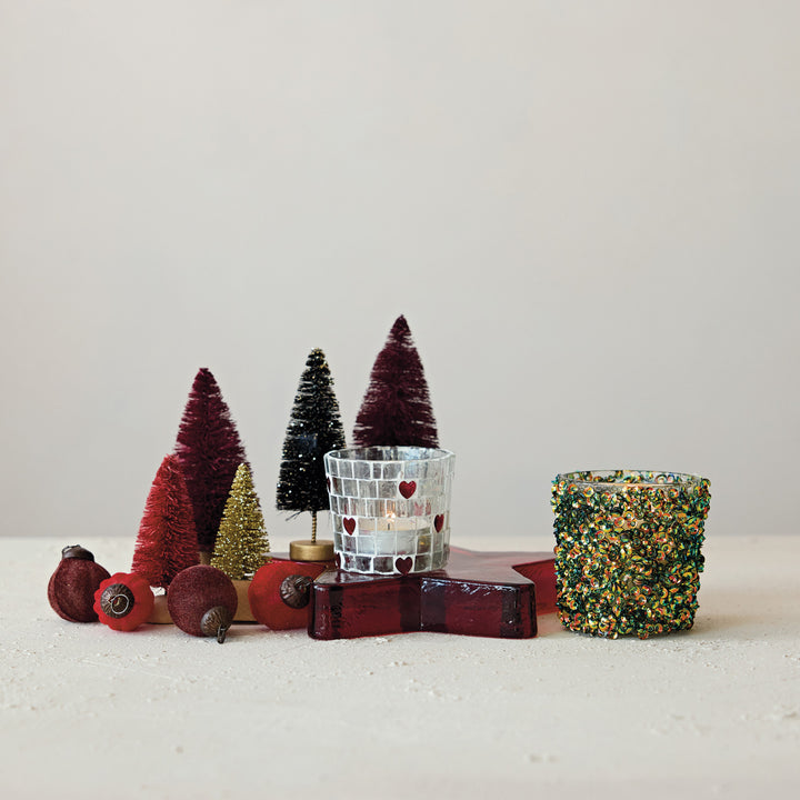 Red Heart Mosaic Glass Tealight Holder