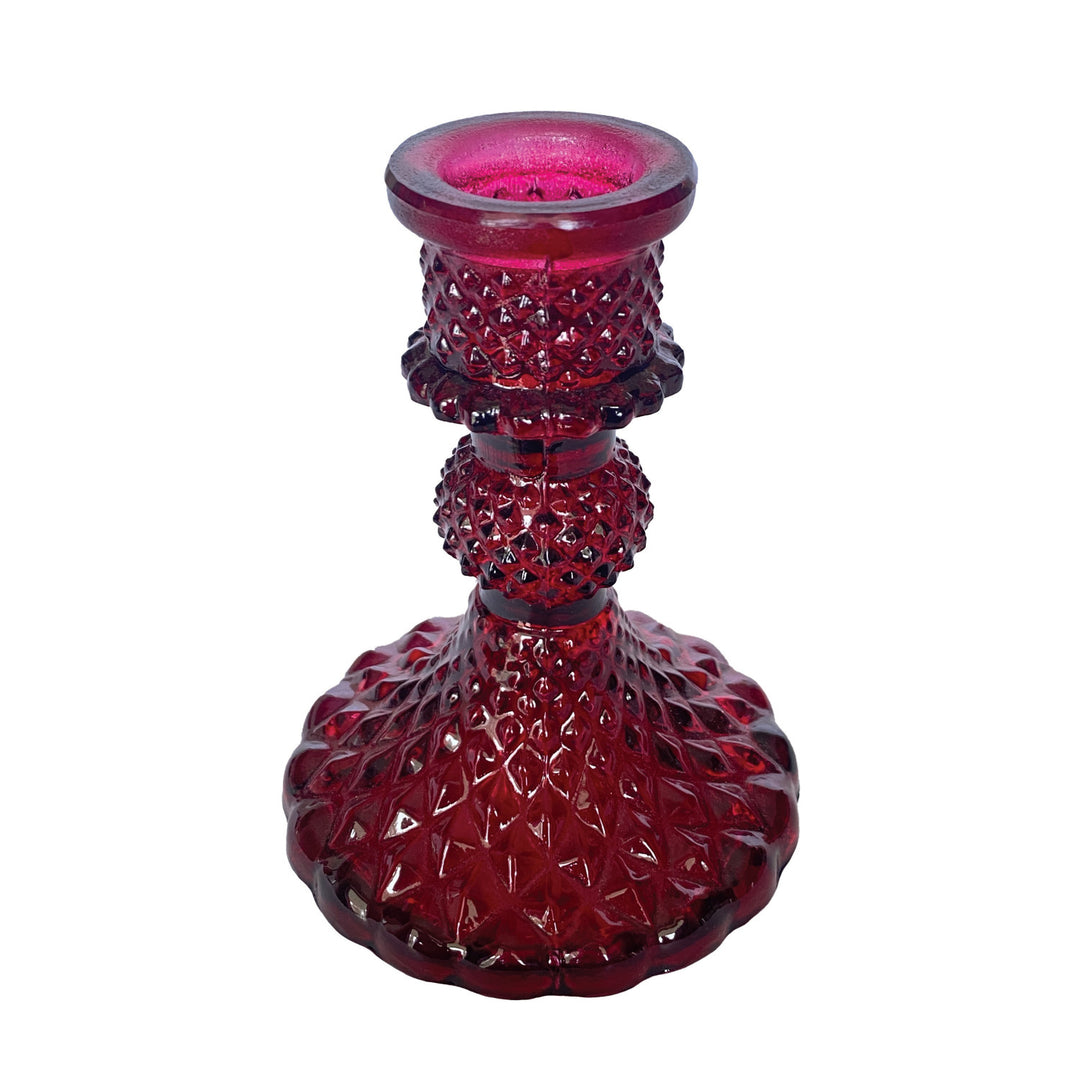 Ruby Red Recycled Glass Taper Candle Holder