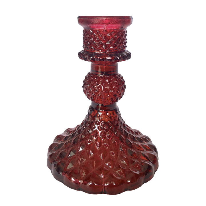 Ruby Red Recycled Glass Taper Candle Holder