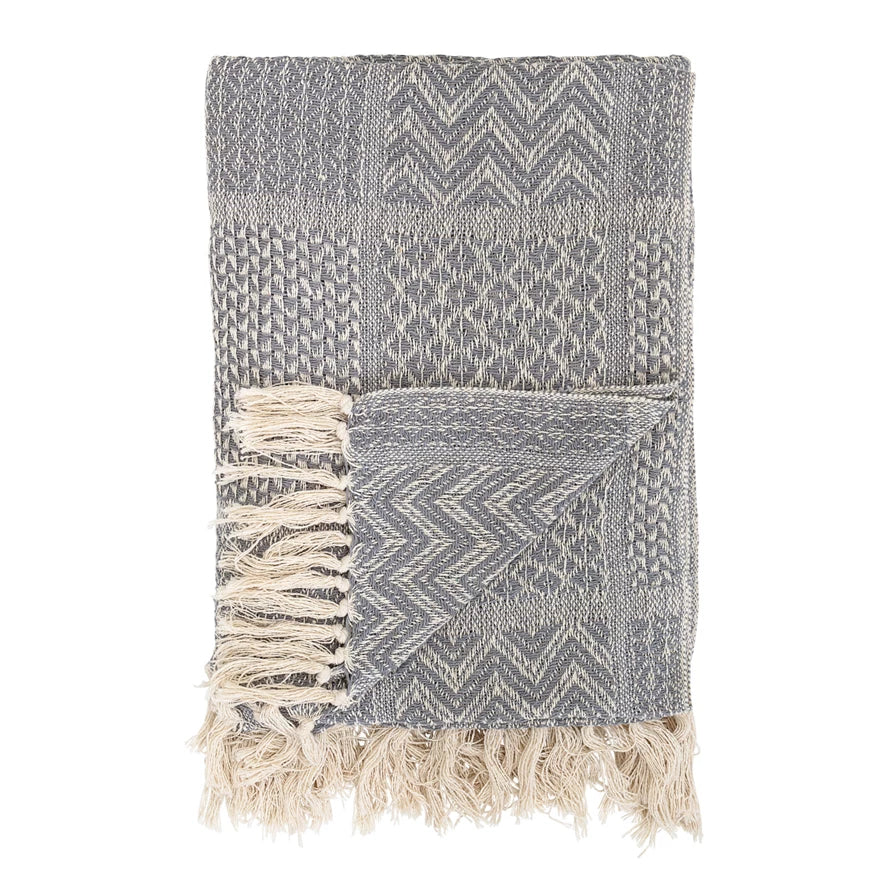 Gray + Cream Cotton Throw Blanket, 60" x 50"