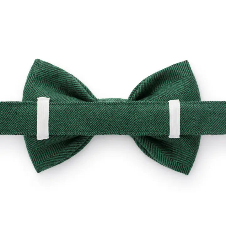 Evergreen Herringbone Dog Bow