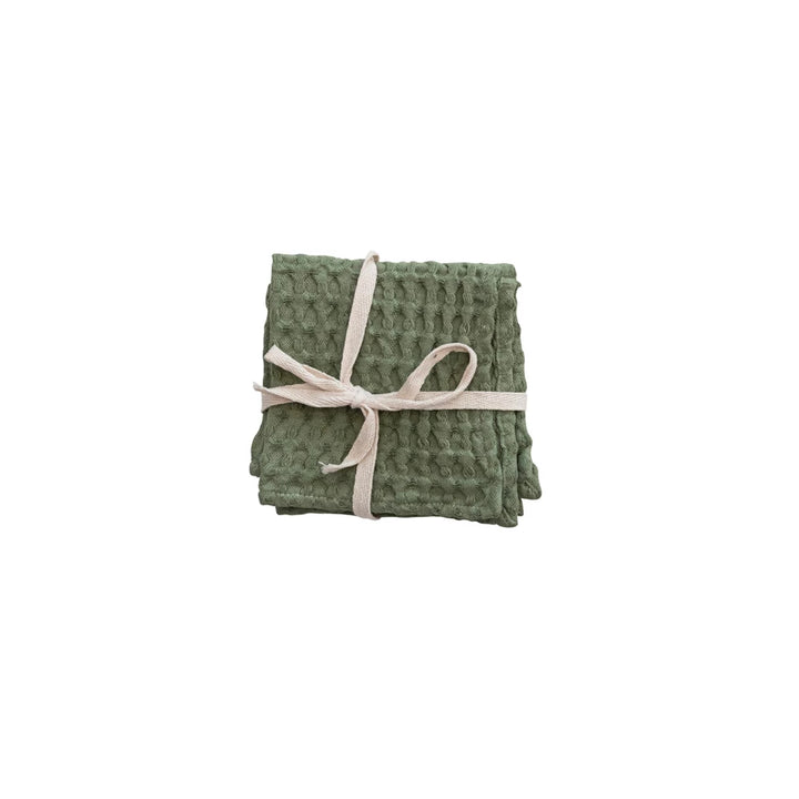 Green Stonewashed Waffle Weave Towels