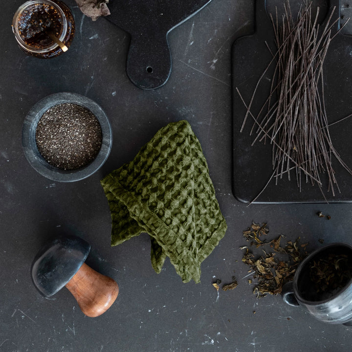 Green Stonewashed Waffle Weave Towels