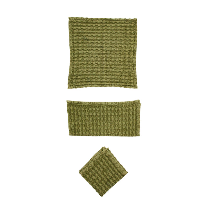 Green Stonewashed Waffle Weave Towels
