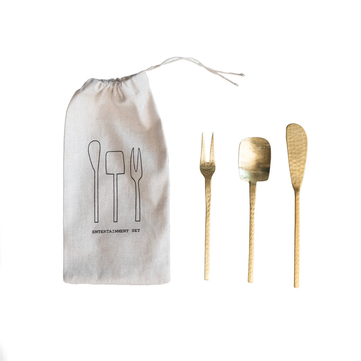 Gold Hammered Stainless Appetizer Utensil Set