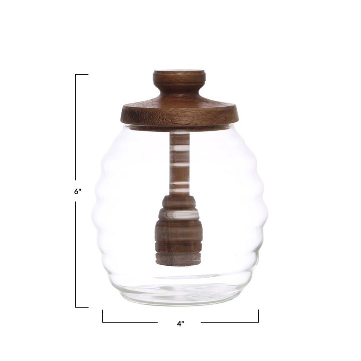 14 oz Glass Honey Jar + Wood Lid Dipper