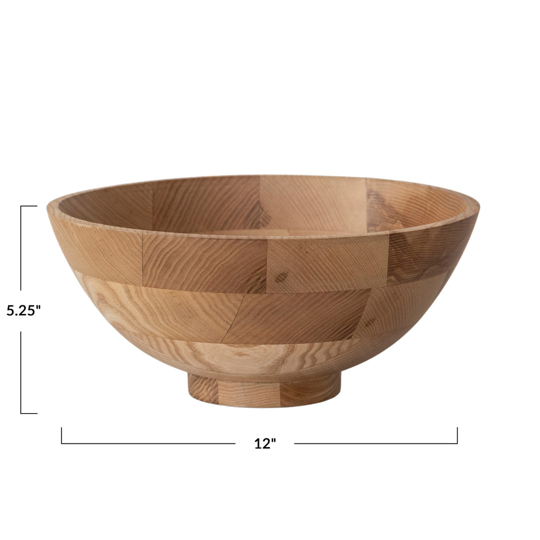 Natural End Grain Footed Wood Serving Bowl