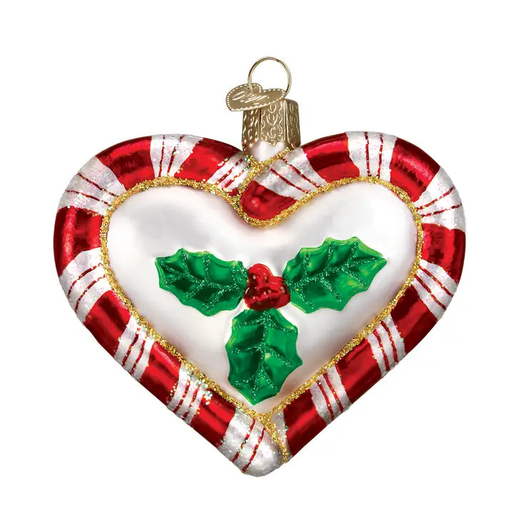 Our First Christmas Peppermint Heart Glass Ornament