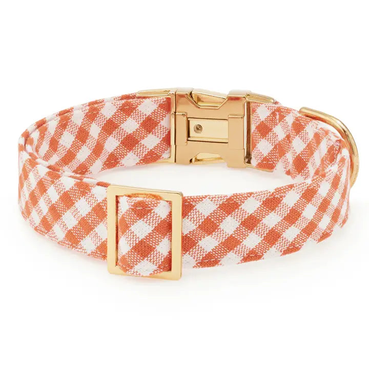 Cider Gingham Dog Collar with Gold Hardware