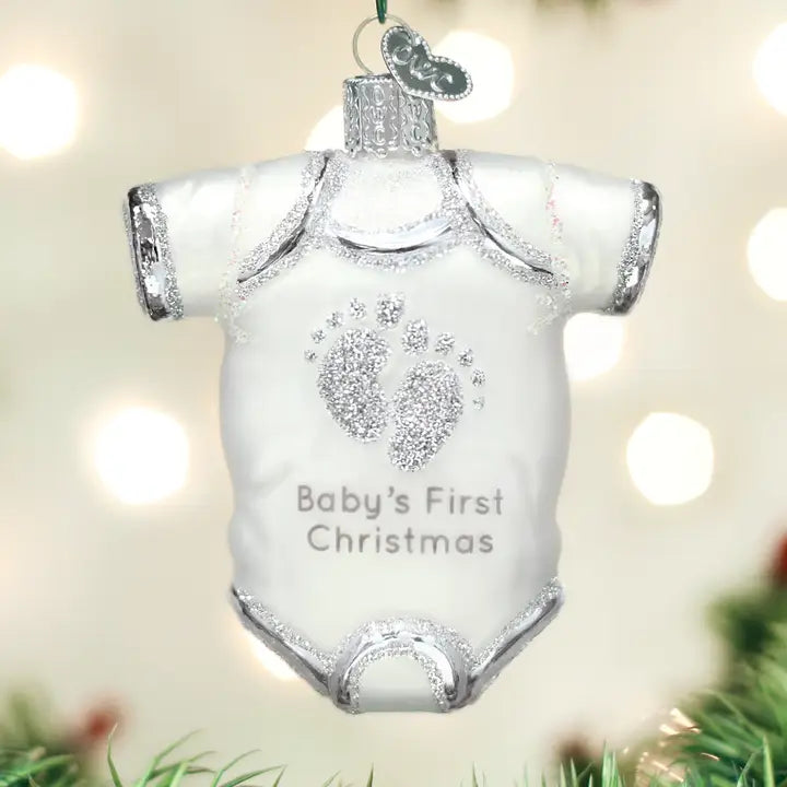 Baby’s First Christmas White Onesie Glass Ornament