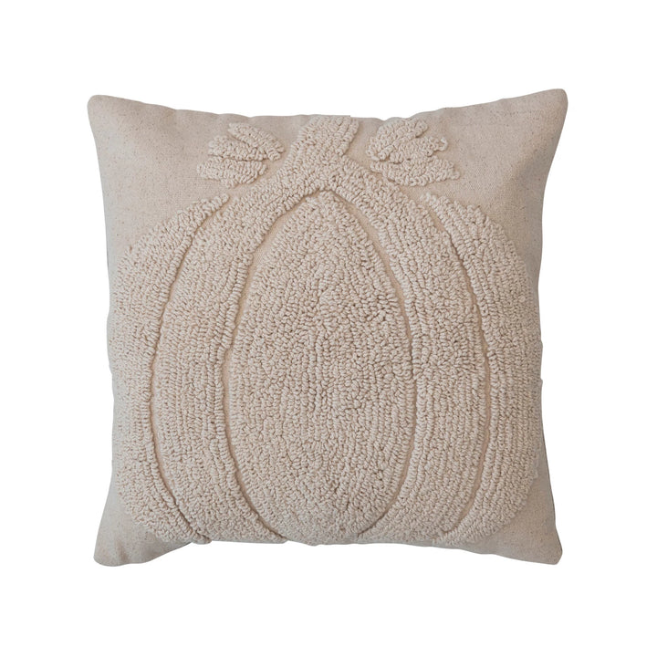 Square Tufted Pillow with Pumpkin &amp; Chambray, 18"